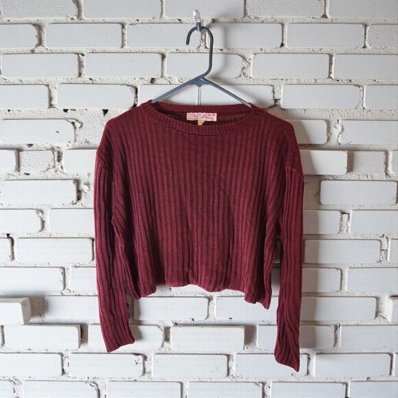 Knit Minded Maroon Ribbed Crop Sweater M Made in USA Grunge Boxy 90s Style - Picture 2 of 8